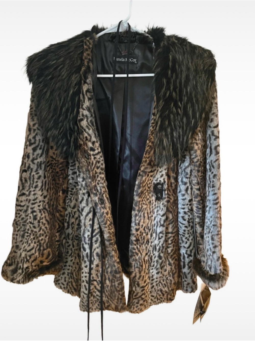 VTG NWT Pamela McCoy Leopard Faux Fur Coat